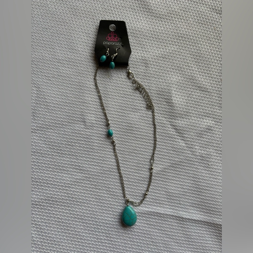 Paparazzi Silver Necklace with Turquoise Accents